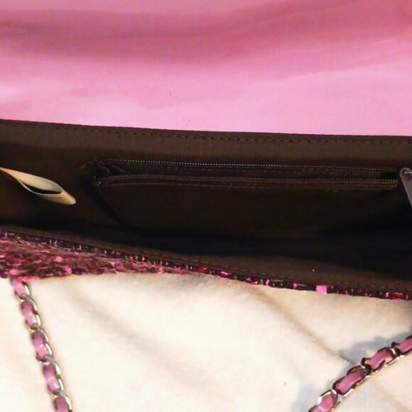 Crossbody Tweed Weave LAVENDER PINK Converible Clutch Purse Elegant Avante Garde - Picture 7 of 14